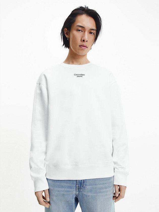 Calvin Klein USA Relaxed Cotton Terry Mens Sweatshirt White 6347982-MV